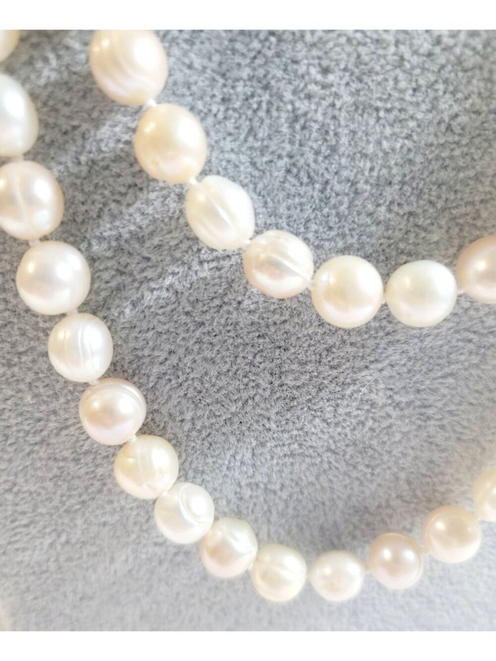Freshwater Pearl Necklace Hand Knotted Natural White Color 30 Inches Long, 11 mm - Picture 5 of 10
